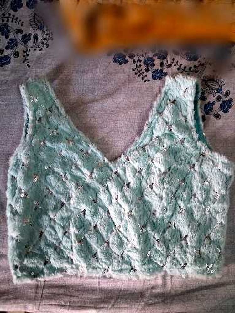 Sparkling Teal Fur Blouse