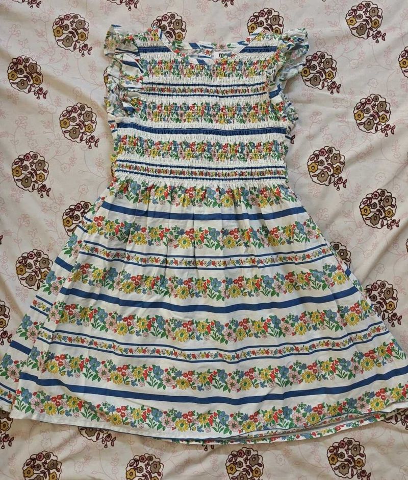 Boho Floral Print Smocked Dress