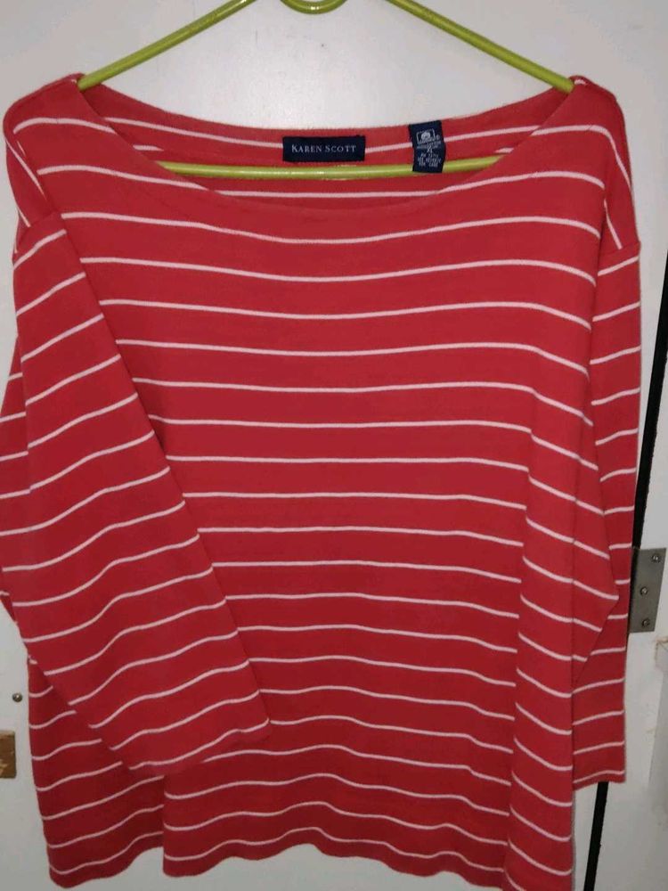 Karen Scott Striped Boat Neck Top