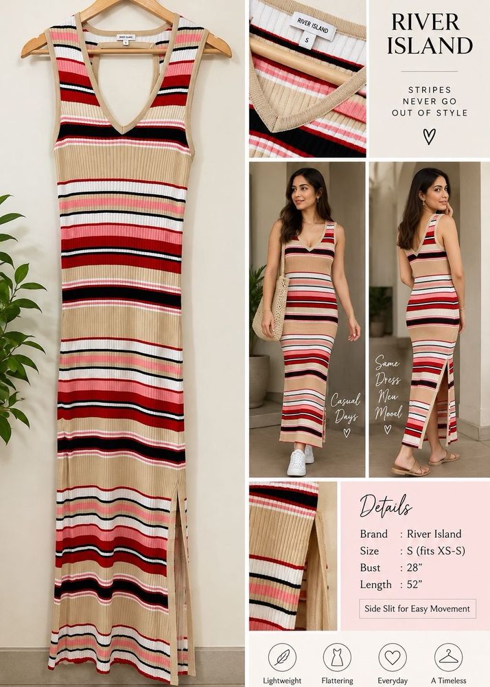 River Island – Striped Ribbed Maxi Dress