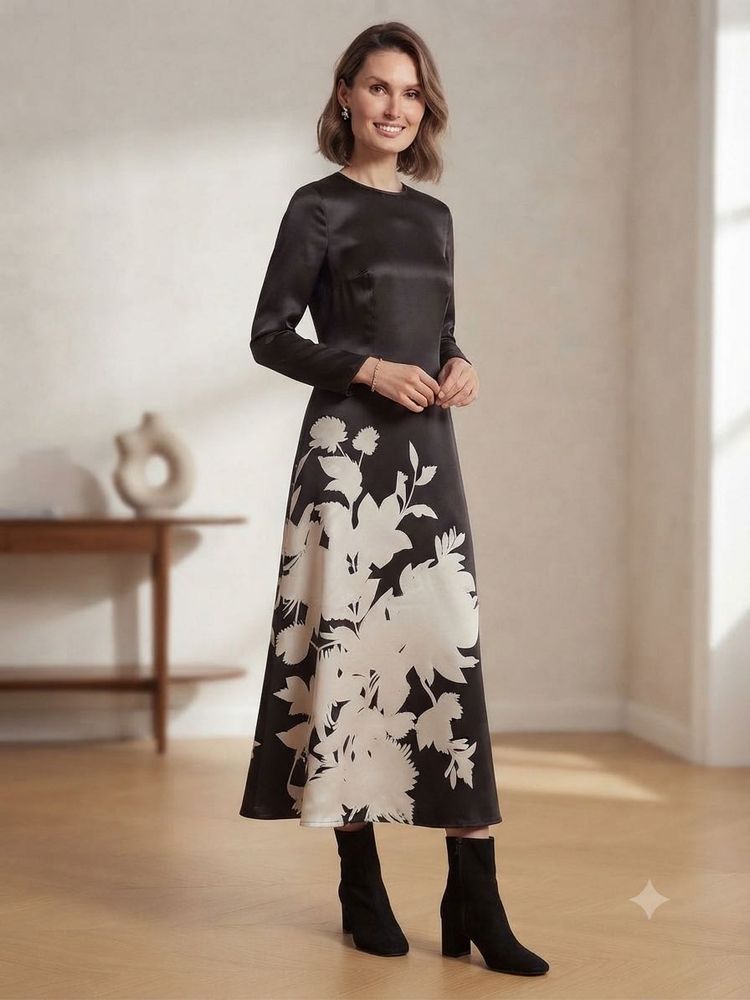 Elegant Floral Print Long Sleeve Dress