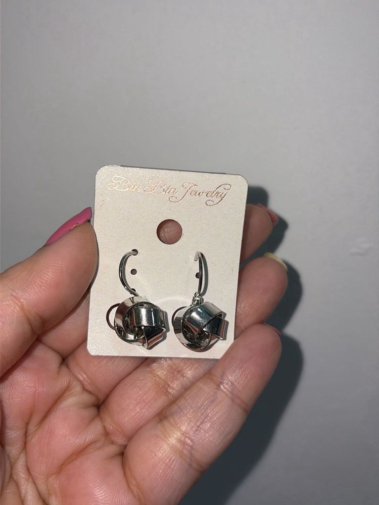 Silver Knot Drop Earrings