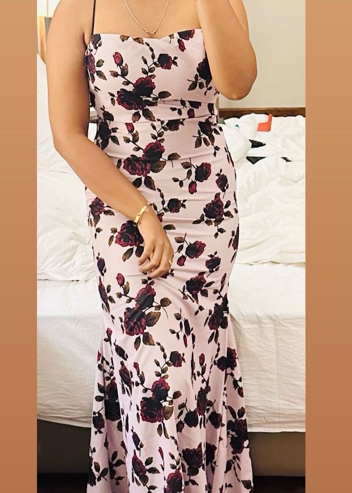 Elegant Floral Print Fishtail Maxi Dress