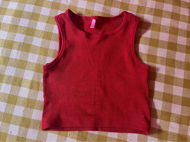 Red Ribbed Tank Top