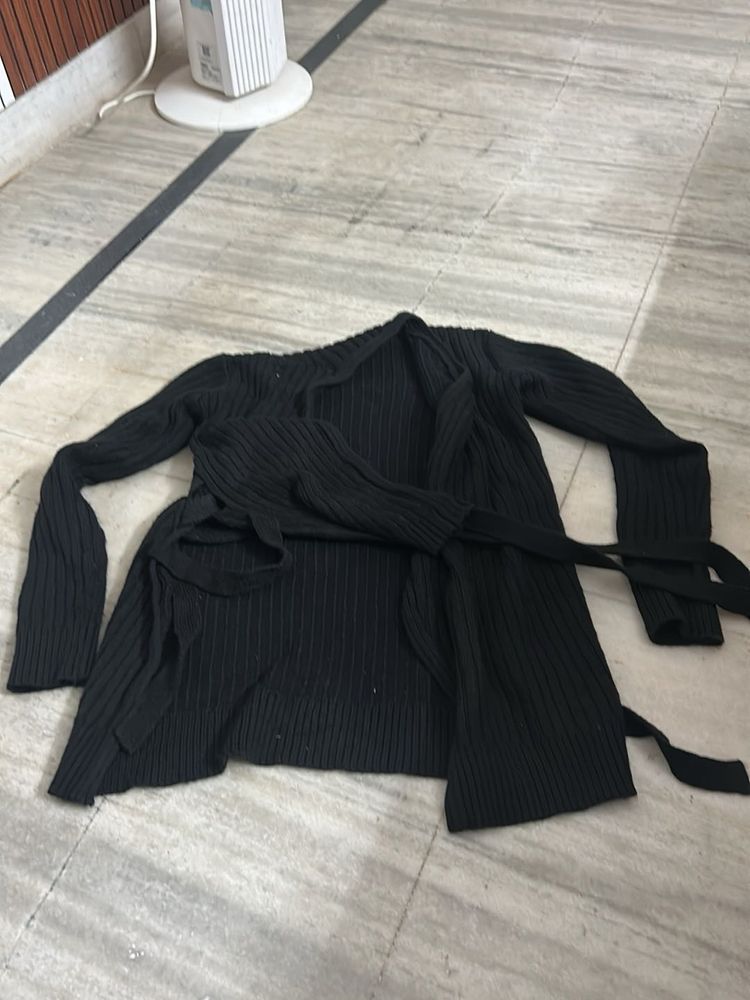 Black Ribbed Cardigan