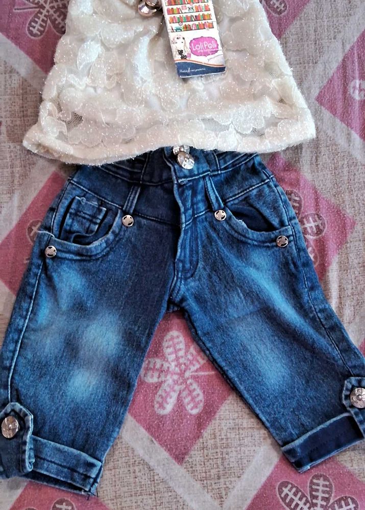 Cute Denim Jeans &amp; Lace Top Set,and 1 skirt