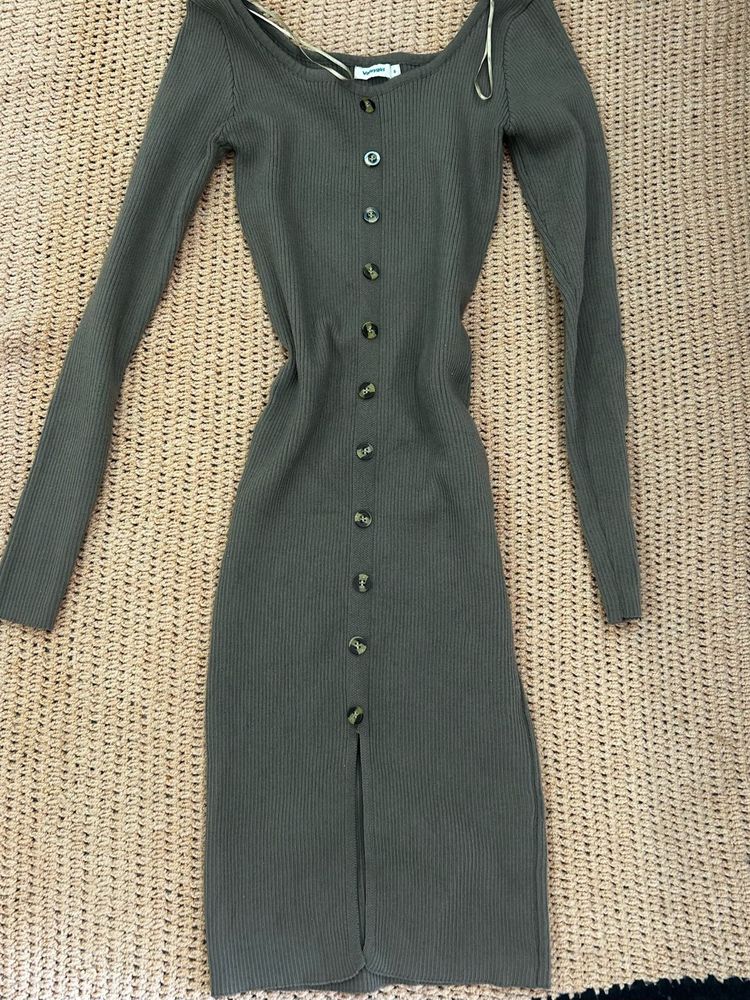 Ribbed Button-Down Midi Dress
