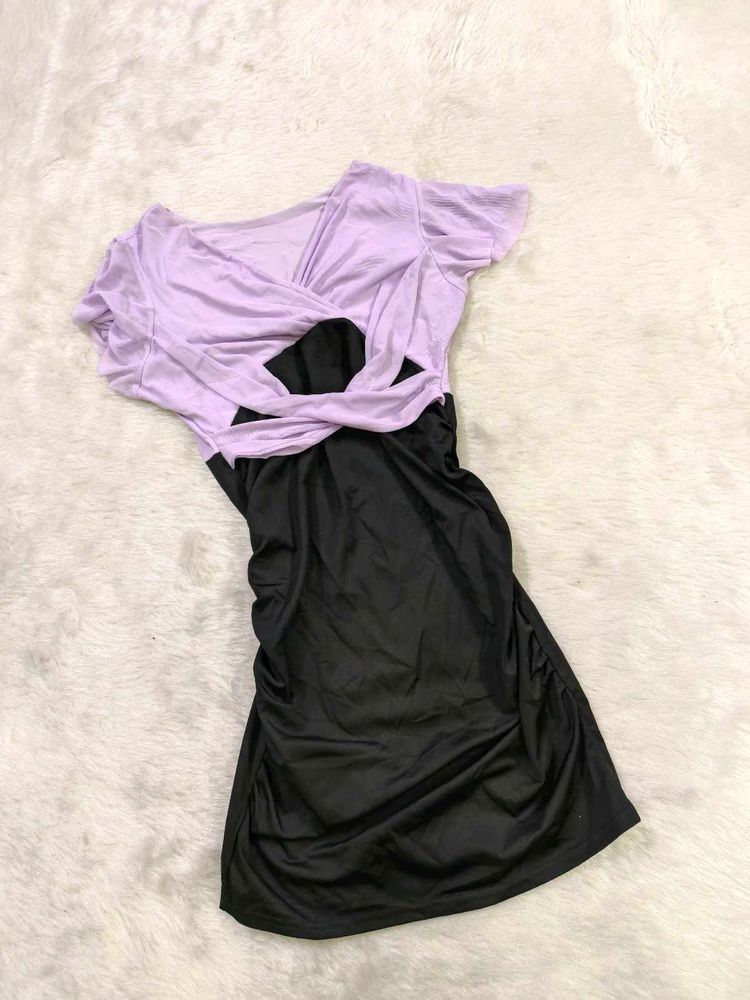 Lavender &amp; Black Cut-Out Dress