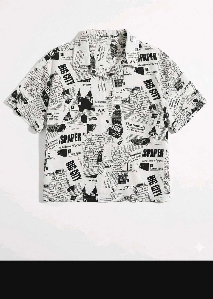 Trendy Newspaper Print Short-Sleeve Shirt
