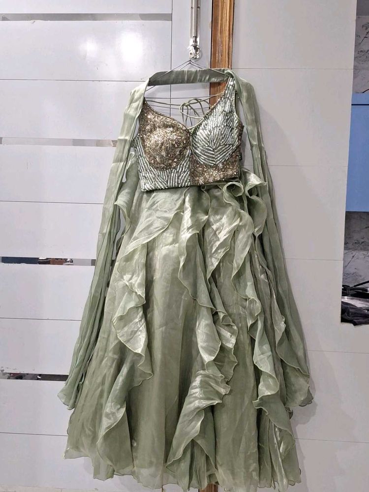 Designer Sequin Blouse &amp; Ruffled Lehenga Set