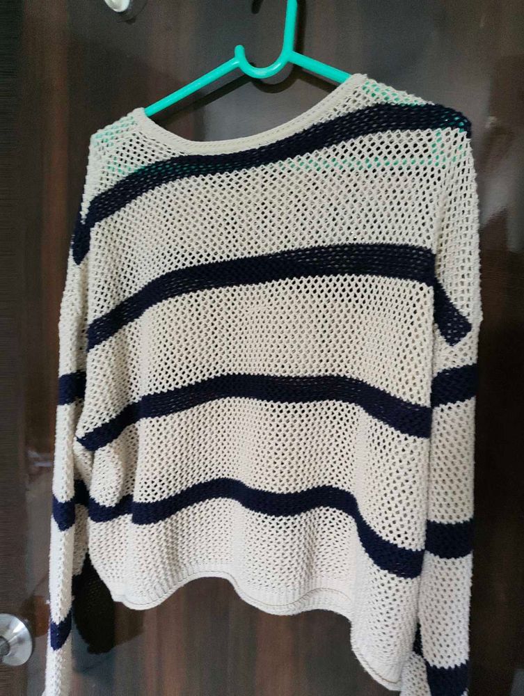 Chic Striped Mesh Knit Sweater