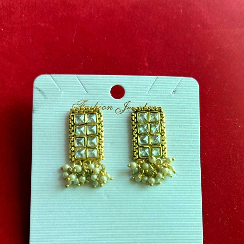 Elegant Gold Tone Pearl Drop Earrings