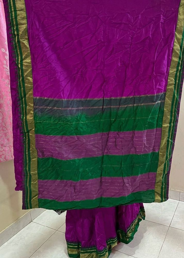 Pure Nalli Silk  Purple Striped Dupatta