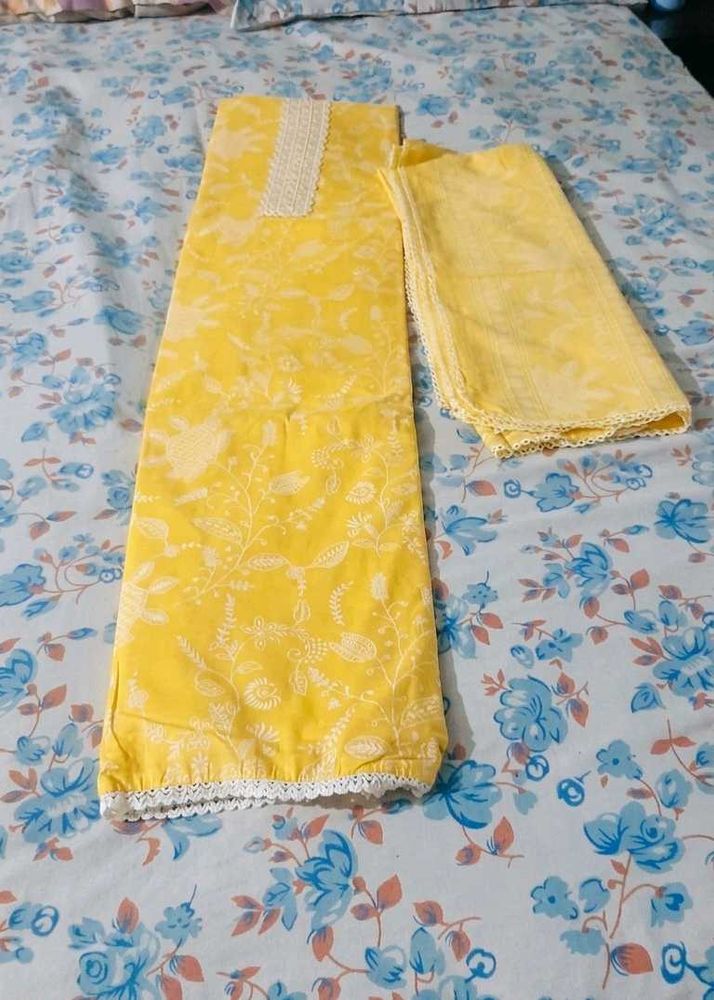 Yellow Kurta with Lace Trim