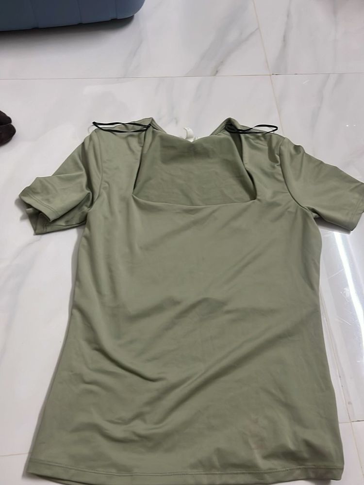 Stylish Sage Green Square Neck Top