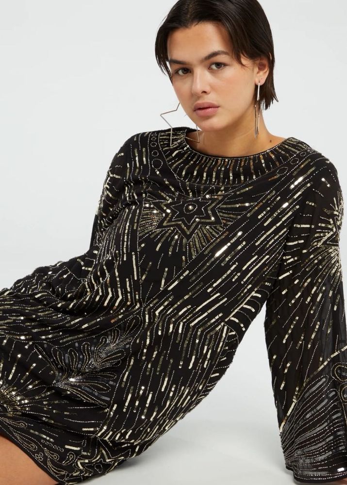 Imported Sequin Embellished Black Party Dress