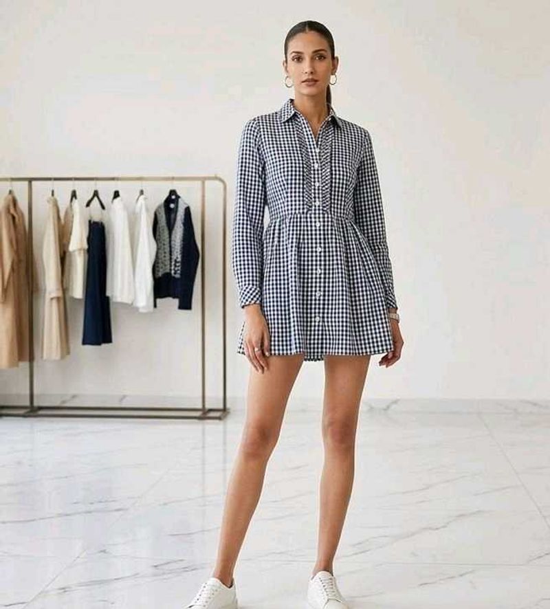 Chic Gingham Shirt Dress