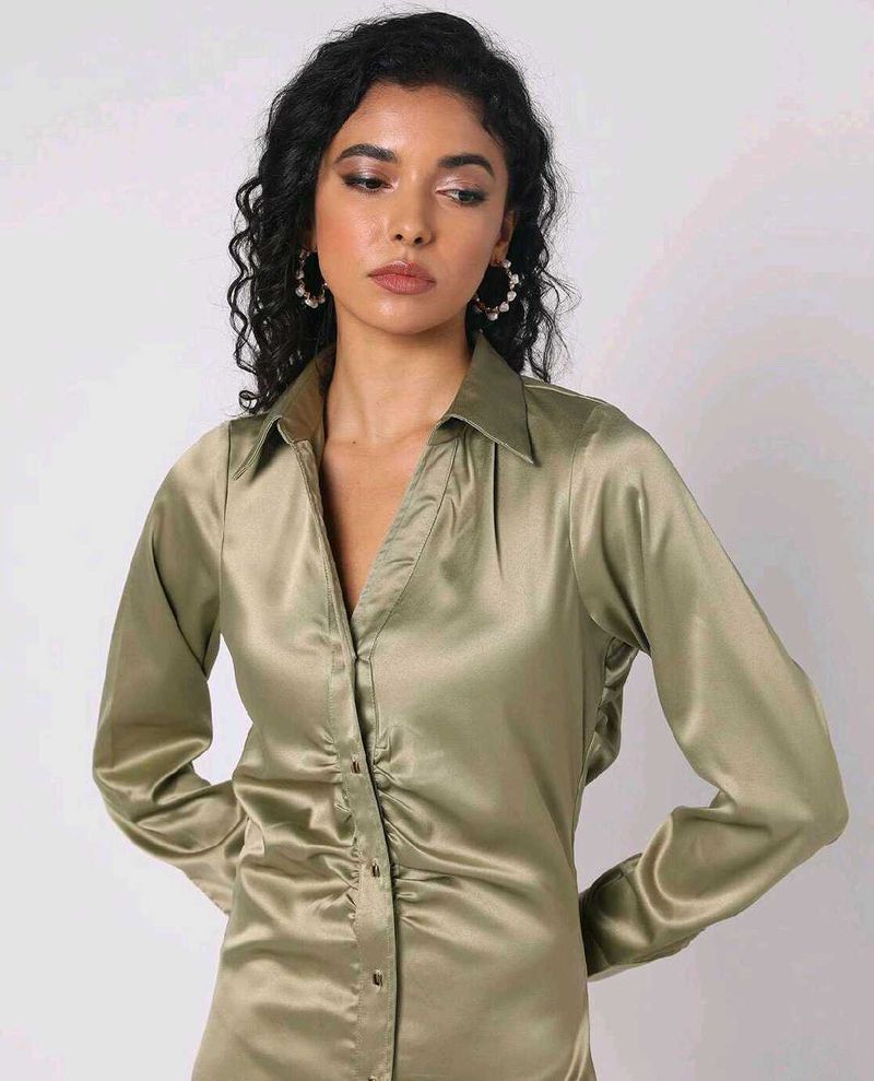 Olive Green Satin Shirt