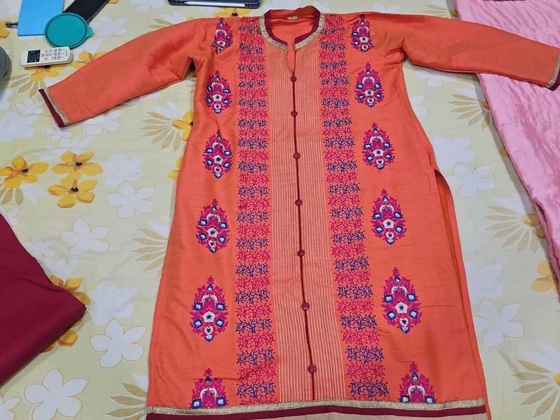 Orange Embroidered Kurta