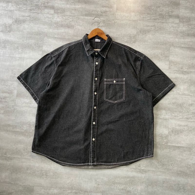 Men's Dark Wash Denim Short Sleeve Shirt