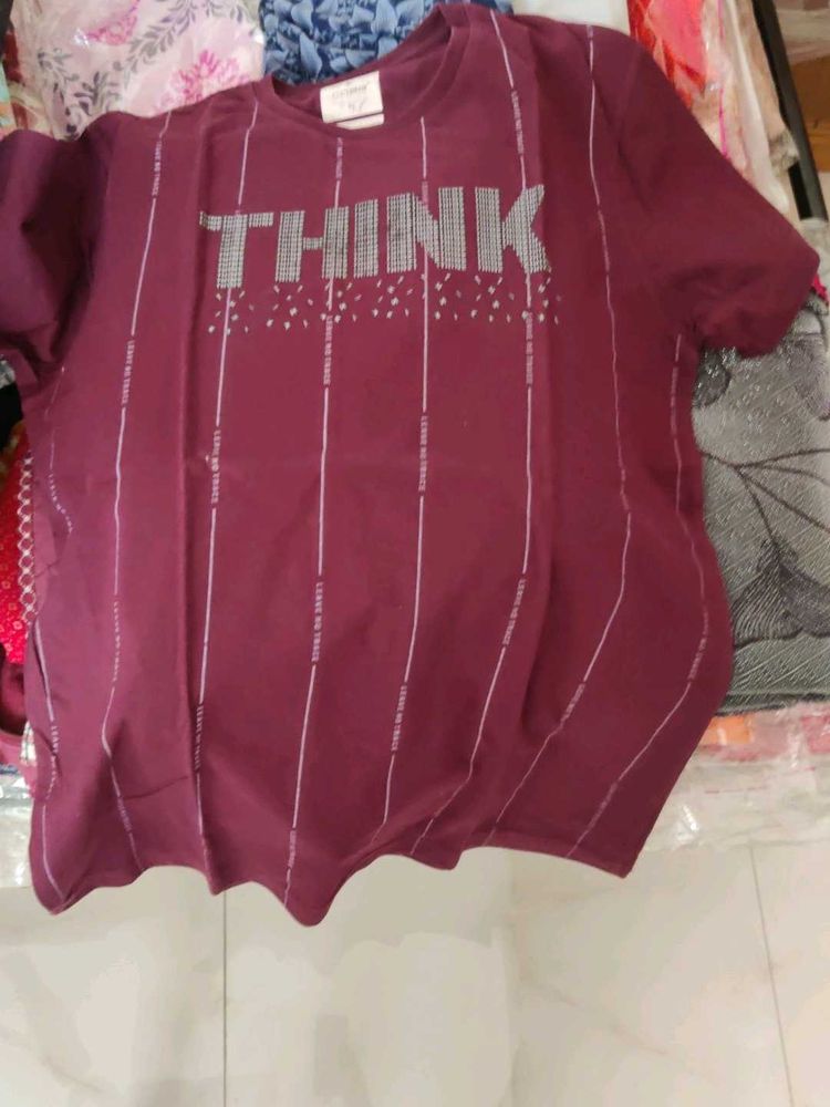 Burgundy 'Think' Graphic Tee