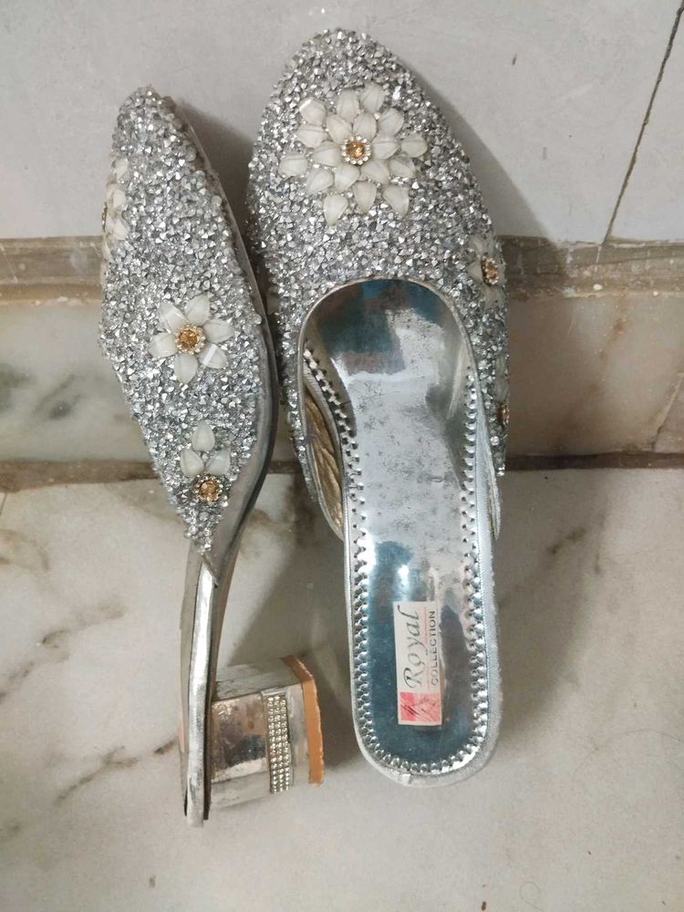 Embellished Silver Heels