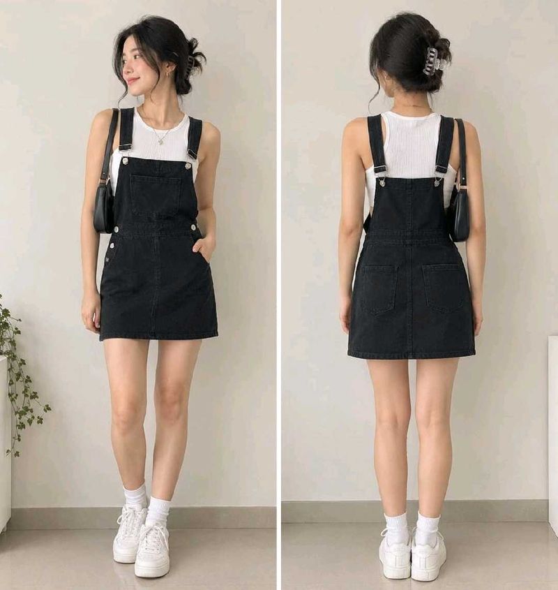 Black Denim Pinafore Dress