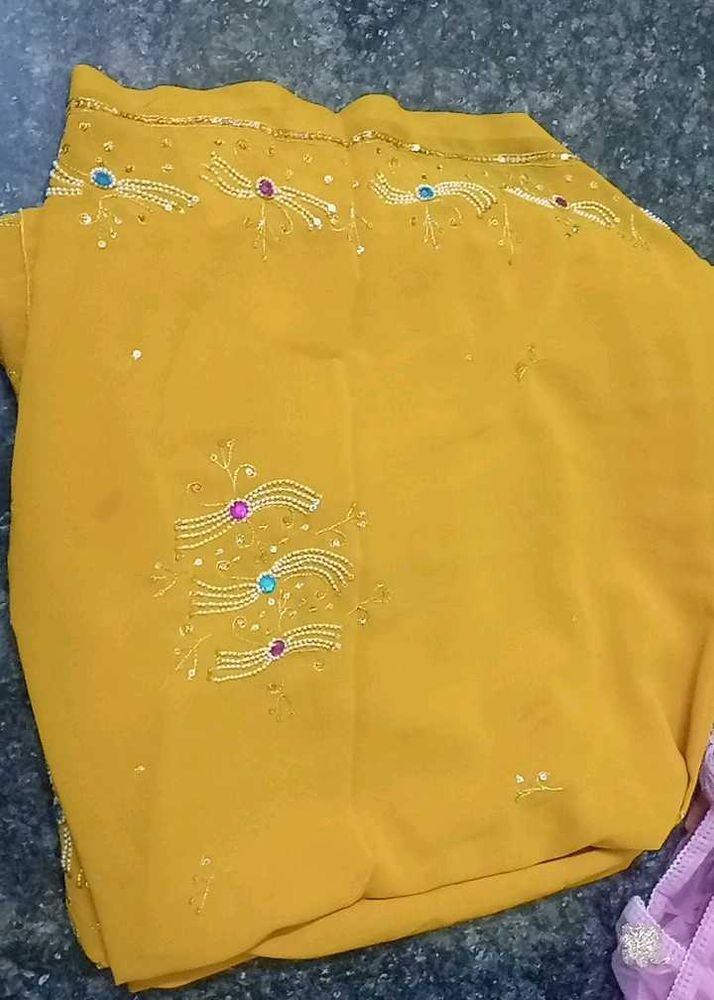 Embroidered Yellow Saree