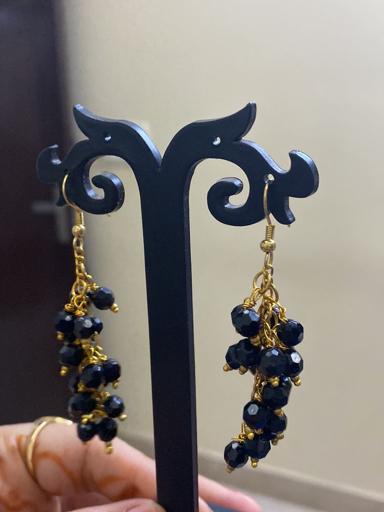 Black Crystal Beads Necklace And Earring