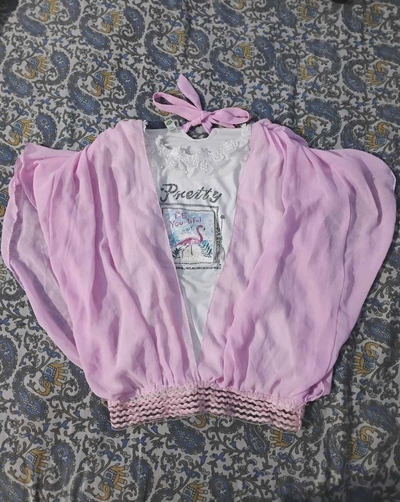 Cute Pink Flared Sleeve Top for (Bust- 32/34)