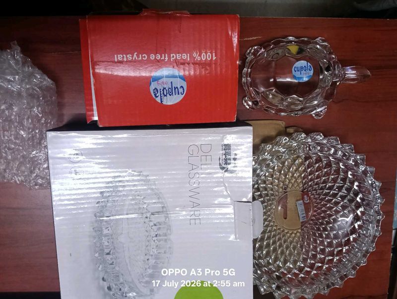 Crystal Glass Turtle set showpiece