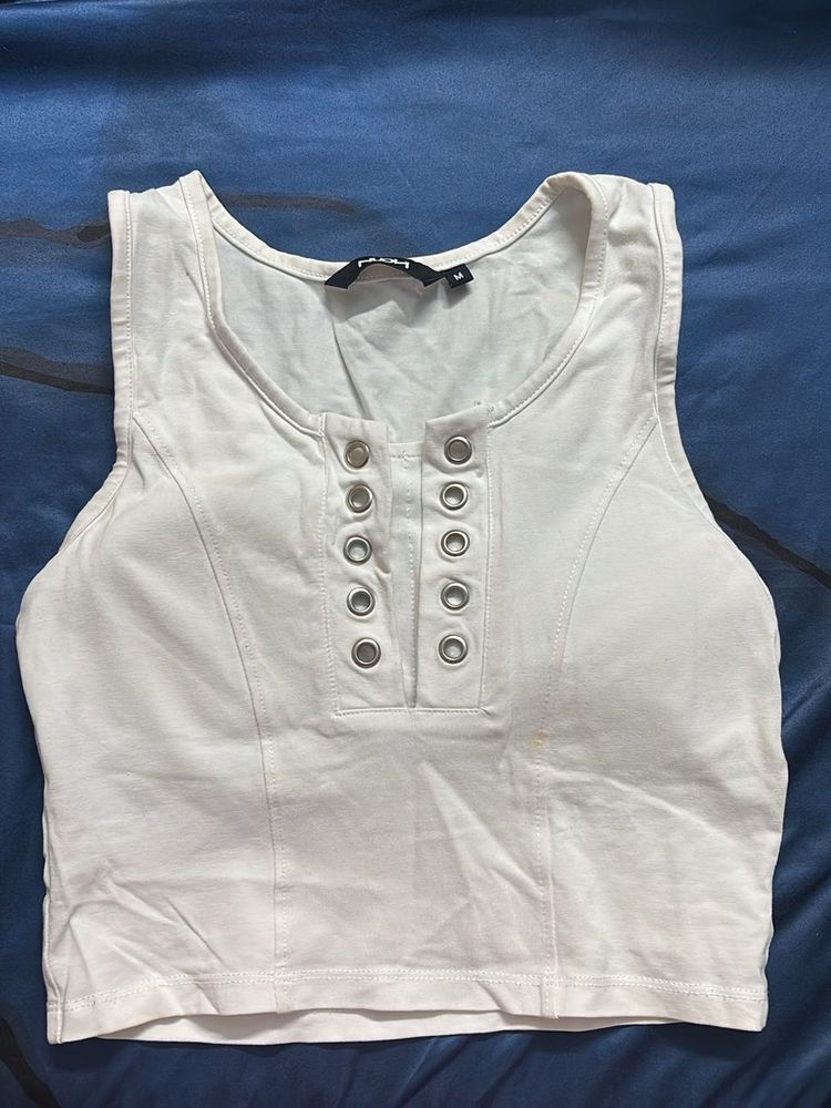 White Sleeveless Padded Crop Top
