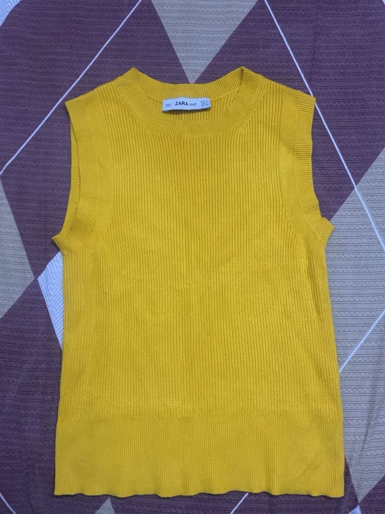 Zara Yellow Ribbed Sleeveless Top