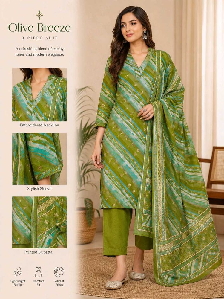 Chic Olive Breeze 3-Piece Suit
