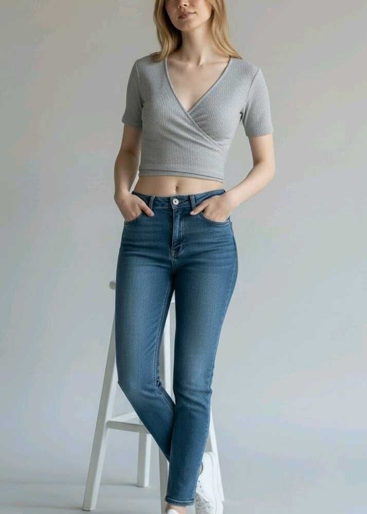 Grey Ribbed Wrap Crop Top
