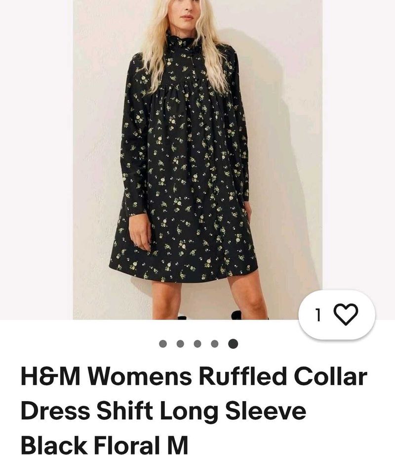 (H&amp;M)Black Floral Ruffled Collar Dress