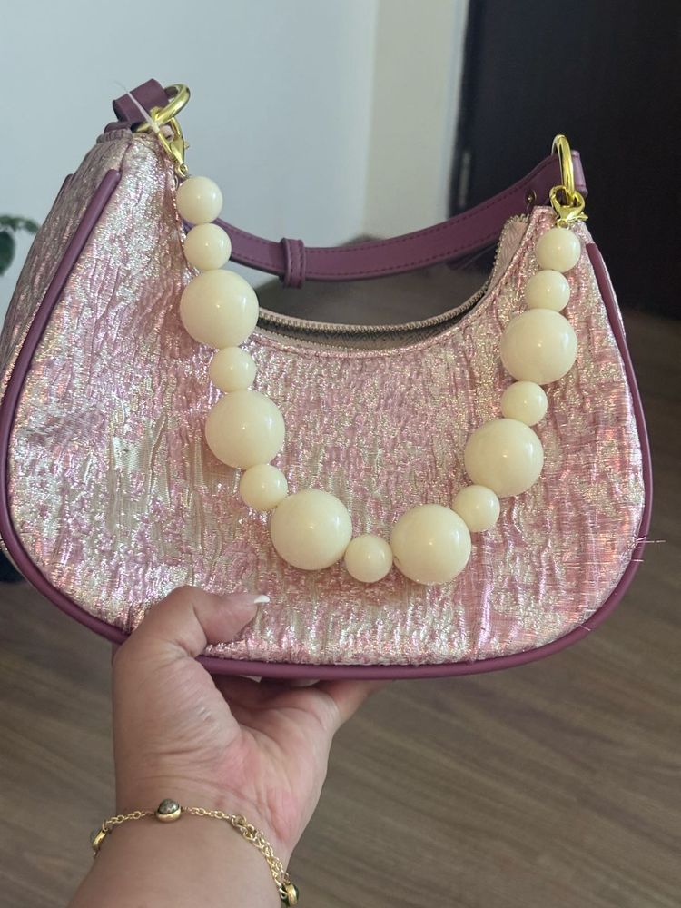 Sparkly Pink Crescent Shoulder Bag