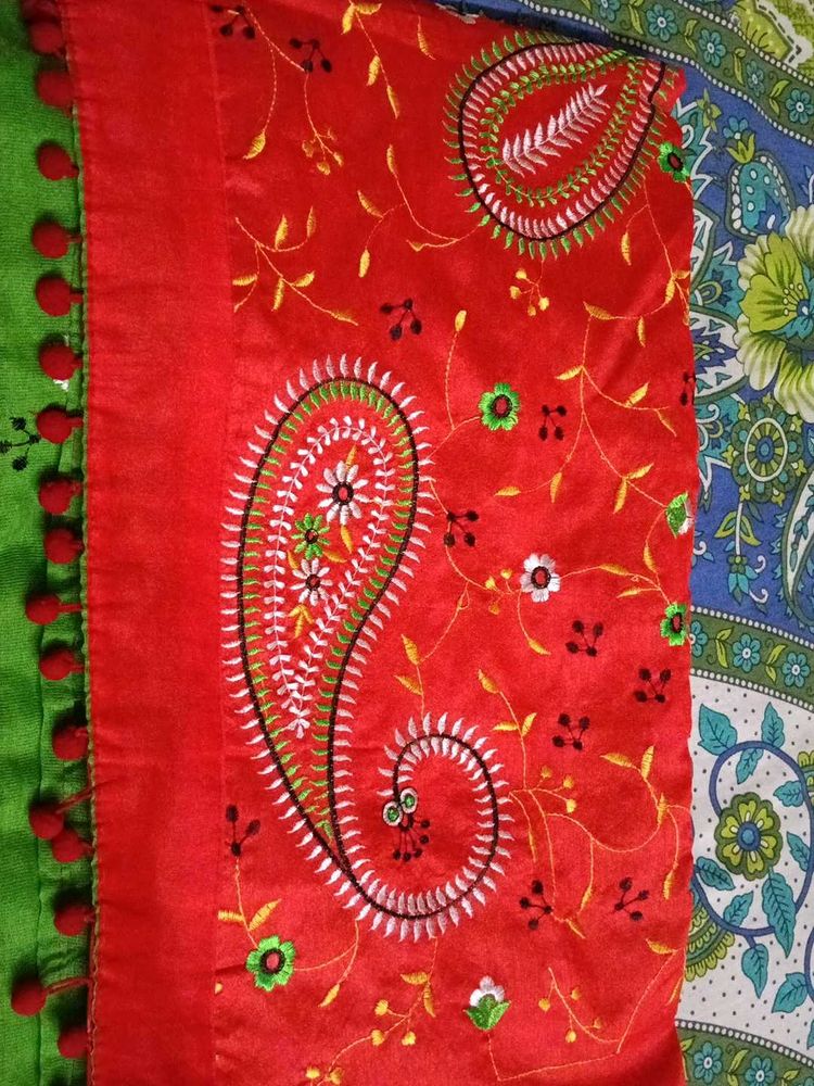 Green -red saree khadi handloom  🥻