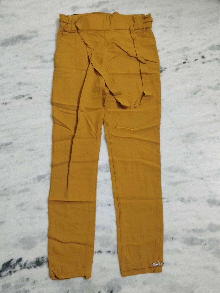 Mustard Yellow Paperbag Waist Pants