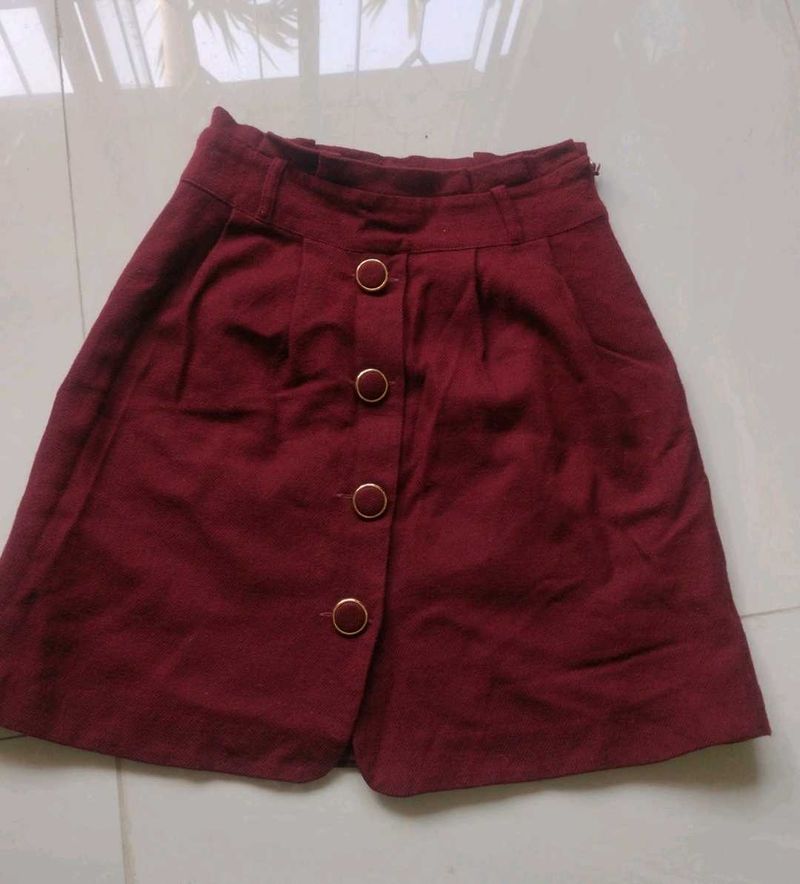 Stylish Maroon Skirt with Button Detail