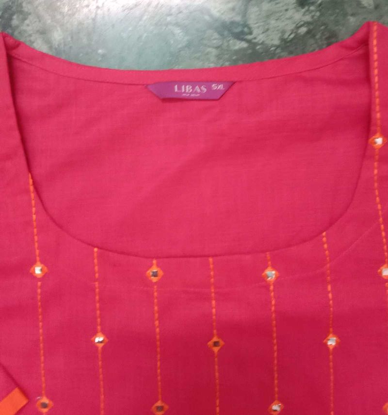 Pink Kurti with Mirror Work