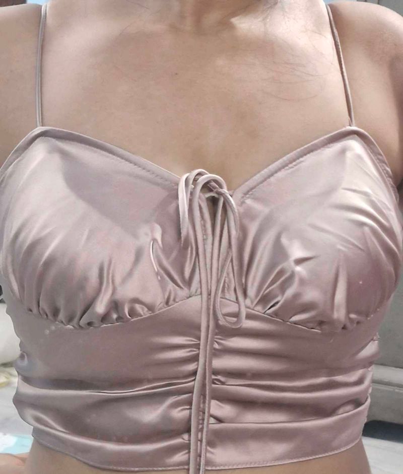 Chic Ruched Satin Crop Top