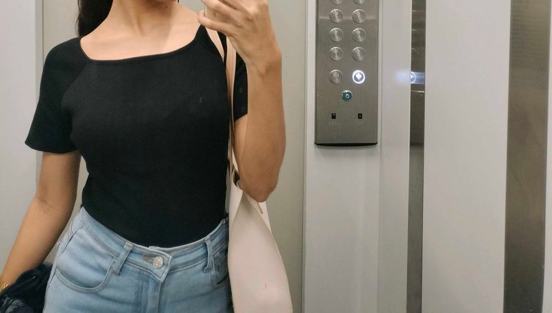 Elegant Black Square Neck Top