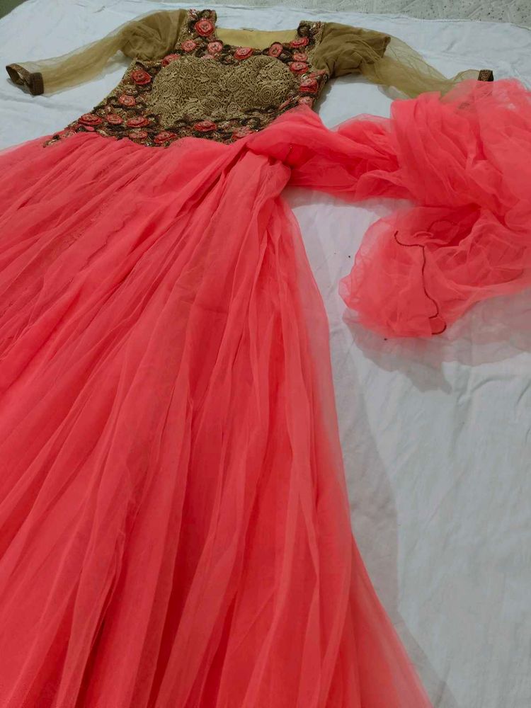 Elegant Peach Ethnic Gown