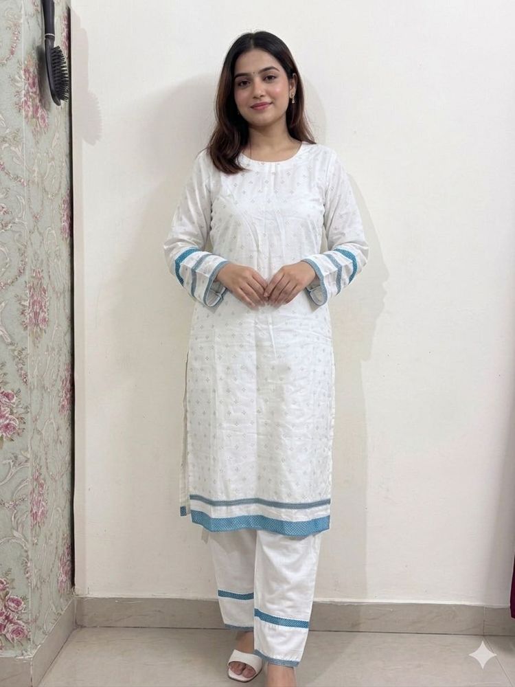 White Kurta with Blue Accents