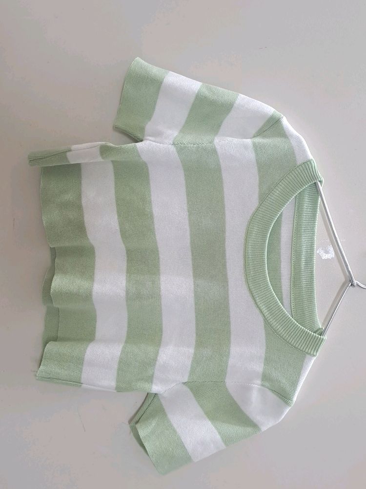 Pretty Green And White Strips Top