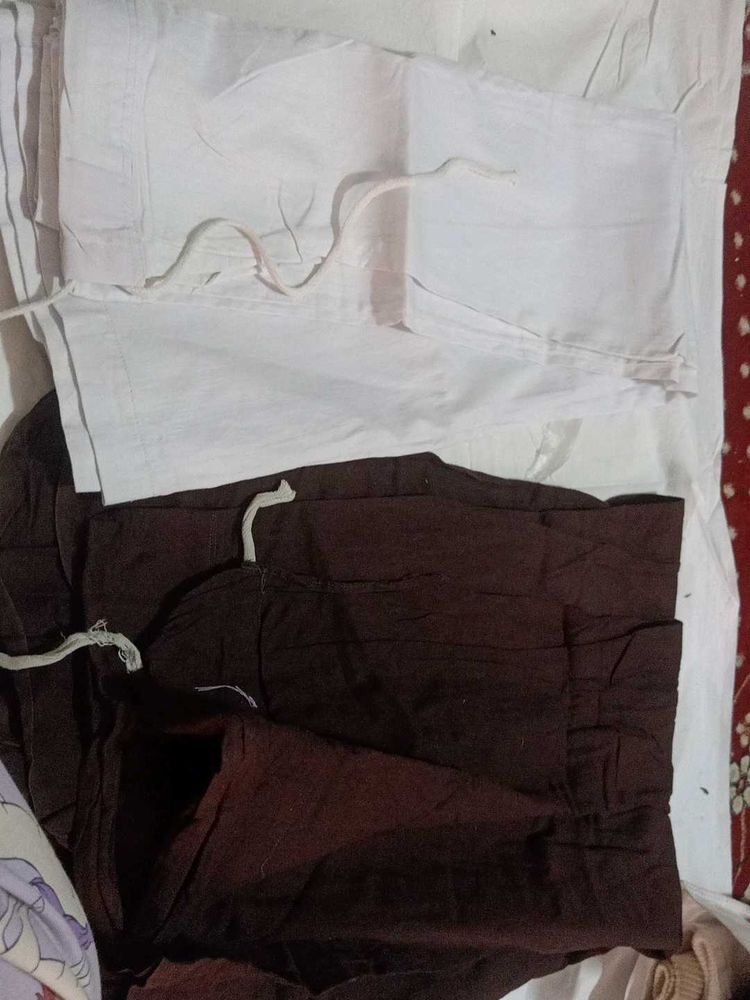 Comfortable Cotton Salwar Pants - White &amp; Brown