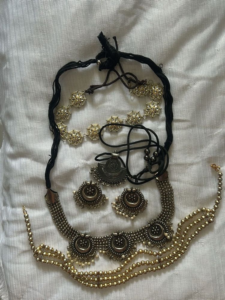 Oxidized Silver &amp; Gold Tone Necklace Set