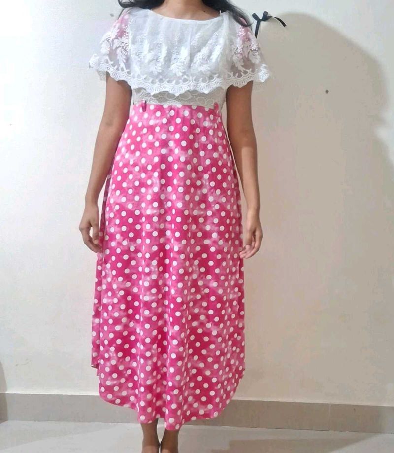 Pink Polka Dot Midi Dress