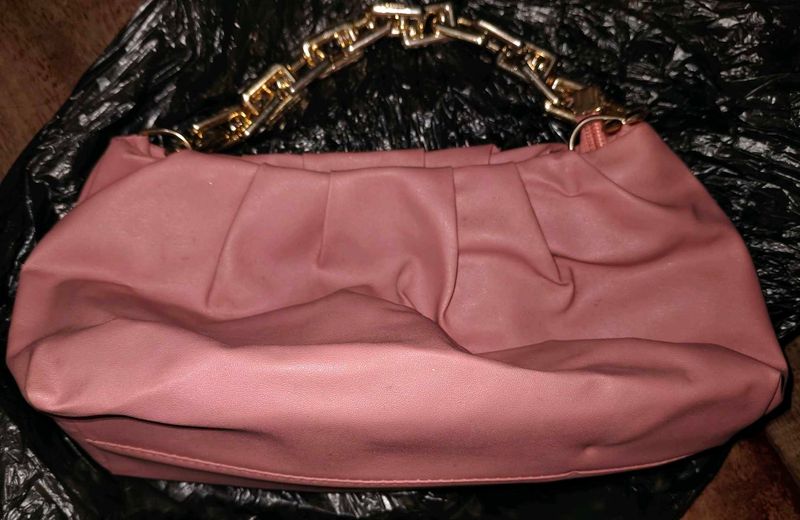 Chic Pink Shoulder Bag with Gold Chain